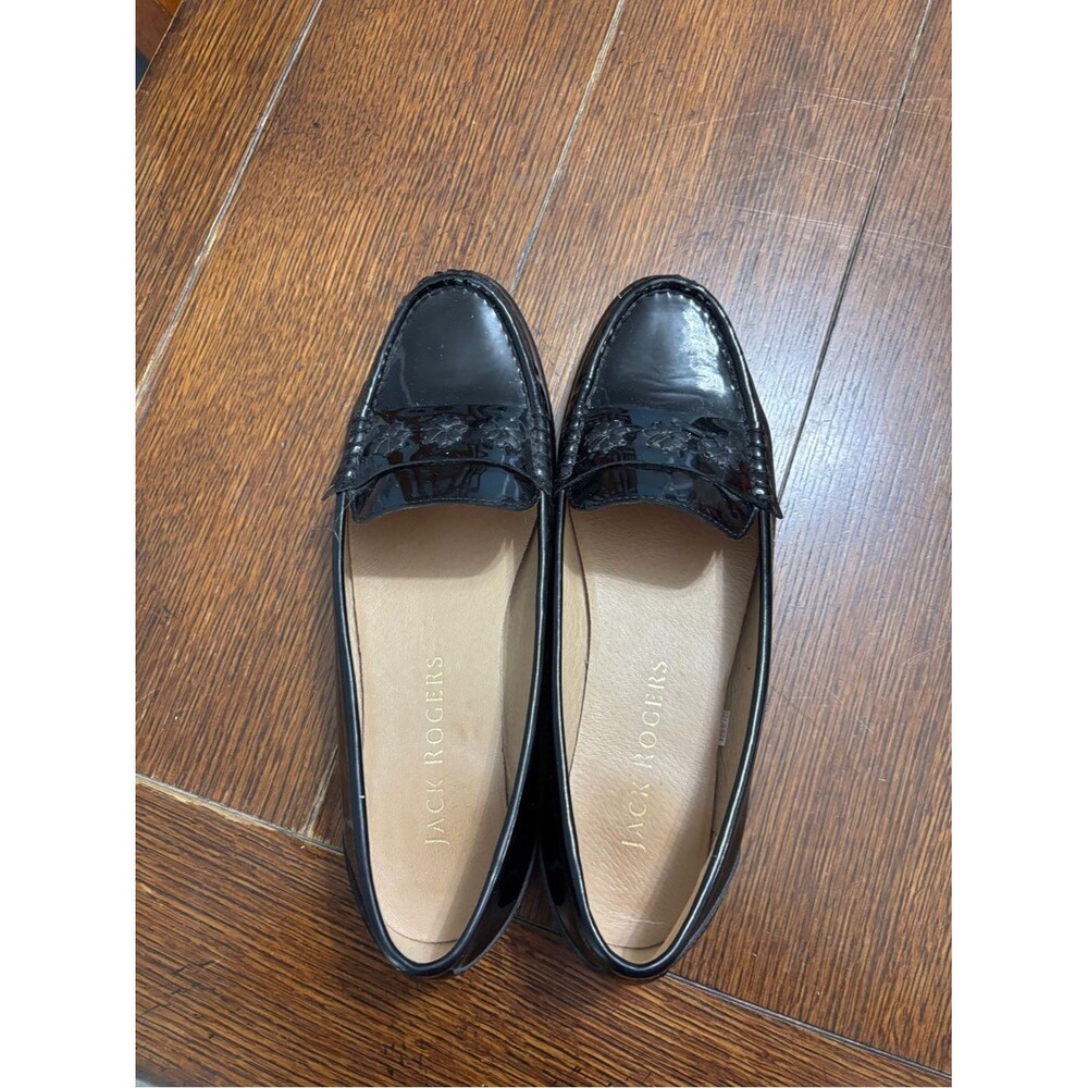 Jack Rogers Black Patent Leather Loafers with Textured Strap size 8.5